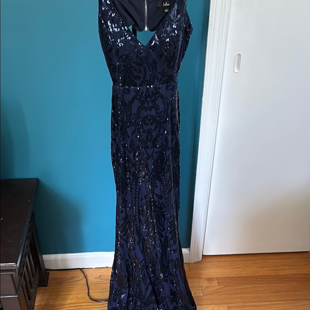 Lulu's Blue V-Neck Sleeveless Maxi Gown for Prom